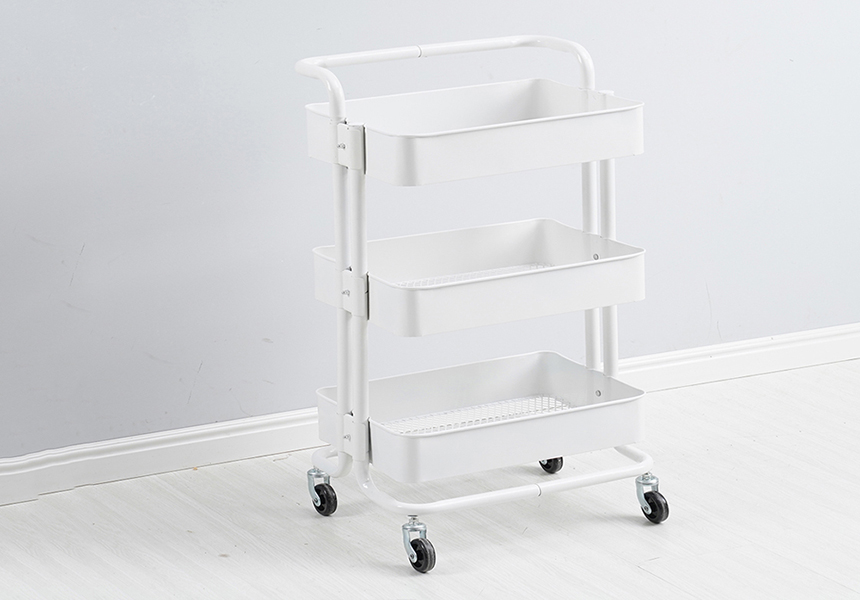 3 Tiers Height Adjustable Storage Rack Trolley Sturdy Cart Slim Rolling Trolley With Wheels for Kitchen 