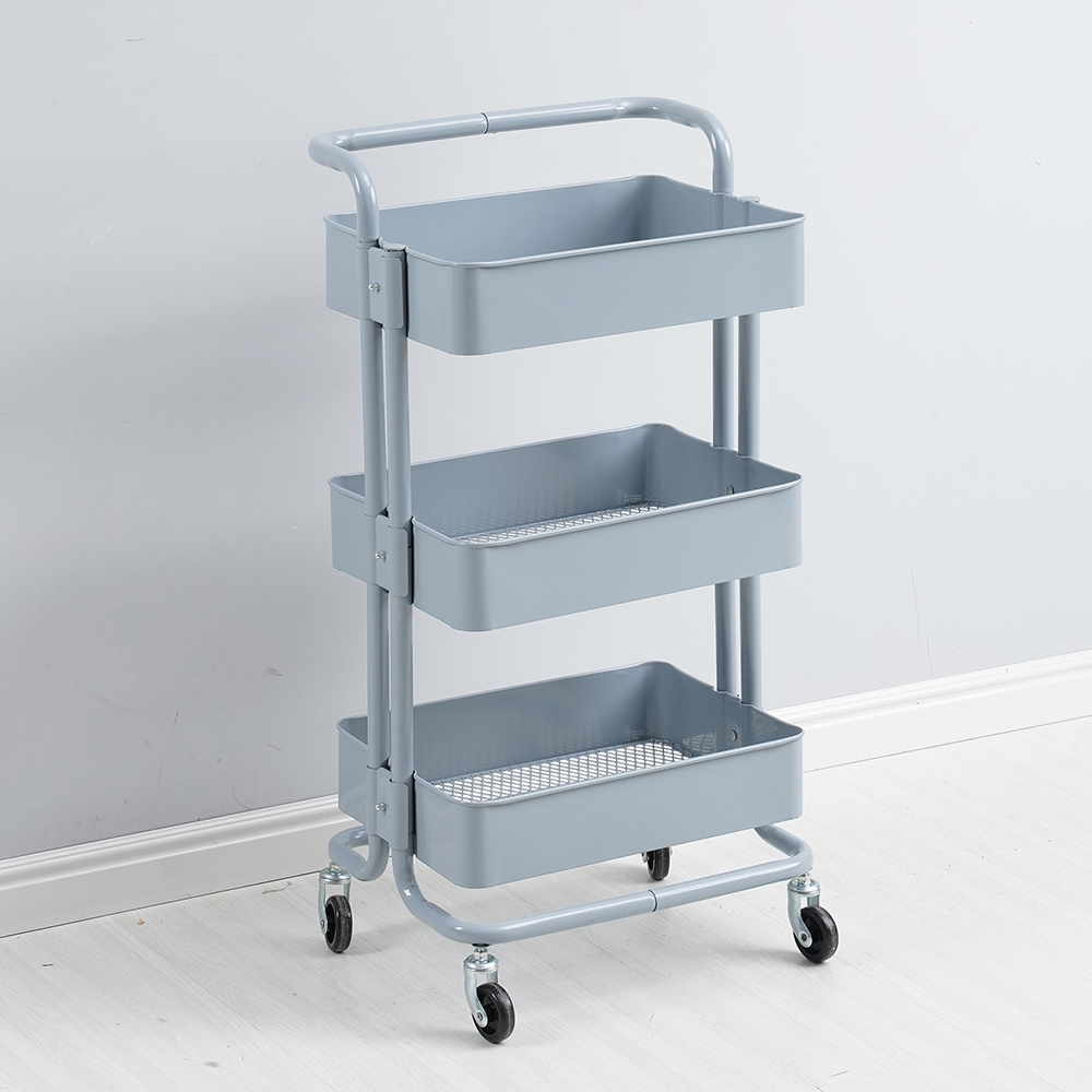 3 Tiers Height Adjustable Storage Rack Trolley Sturdy Cart Slim Rolling Trolley With Wheels for Kitchen 