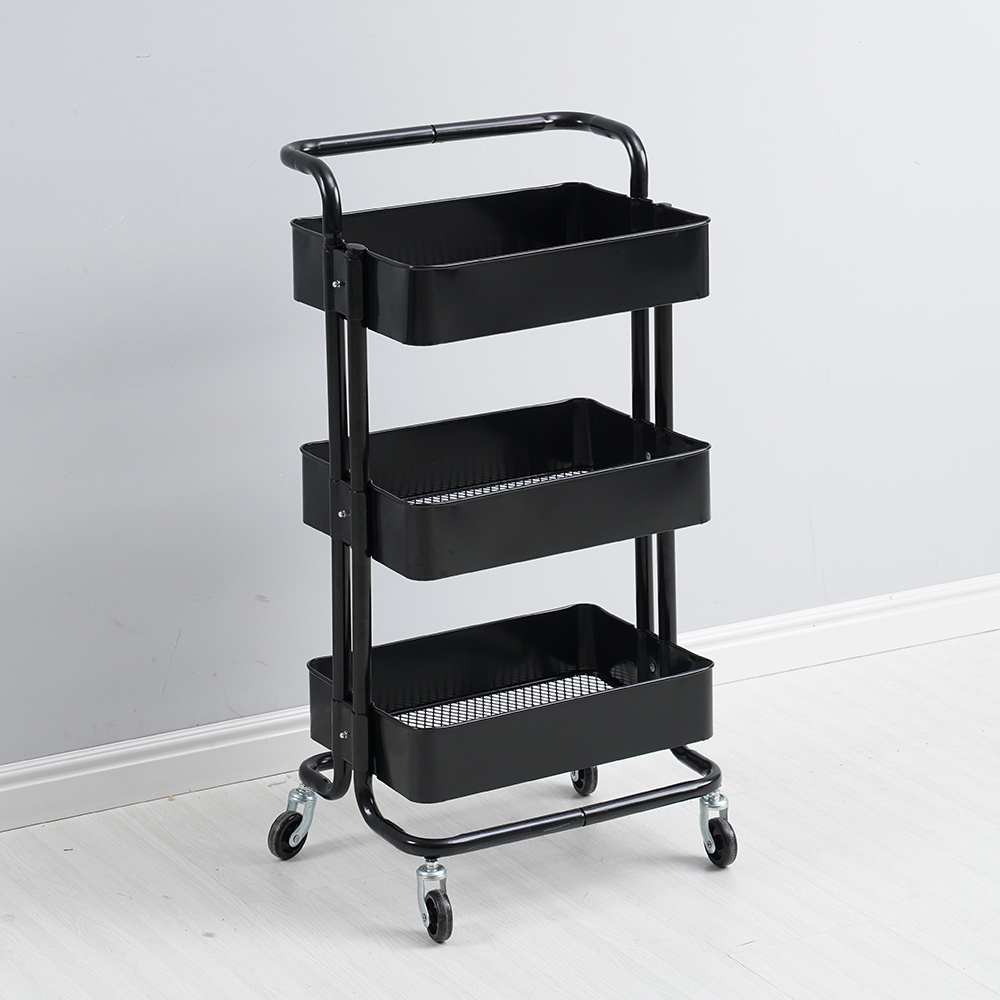 3 Tiers Height Adjustable Storage Rack Trolley Sturdy Cart Slim Rolling Trolley With Wheels for Kitchen 