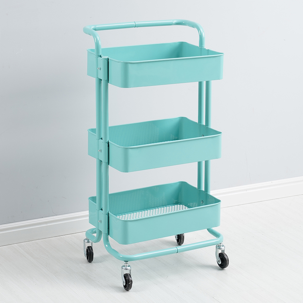 3 Tiers Height Adjustable Storage Rack Trolley Sturdy Cart Slim Rolling Trolley With Wheels for Kitchen 