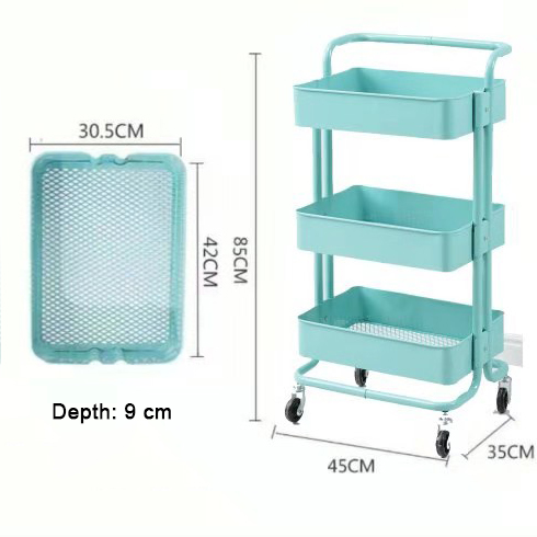 3 Tiers Height Adjustable Storage Rack Trolley Sturdy Cart Slim Rolling Trolley With Wheels for Kitchen 