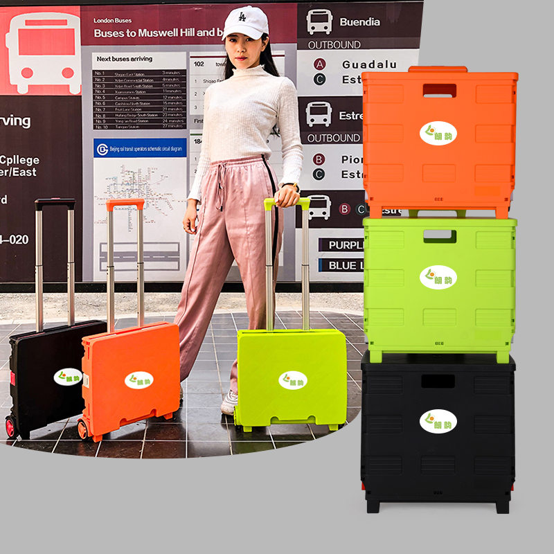 Portable Folding Trolley Cart Two-Wheeled Rolling Retractable Hand Cart Collapsible Grocery Folding Utility Cart Trolley