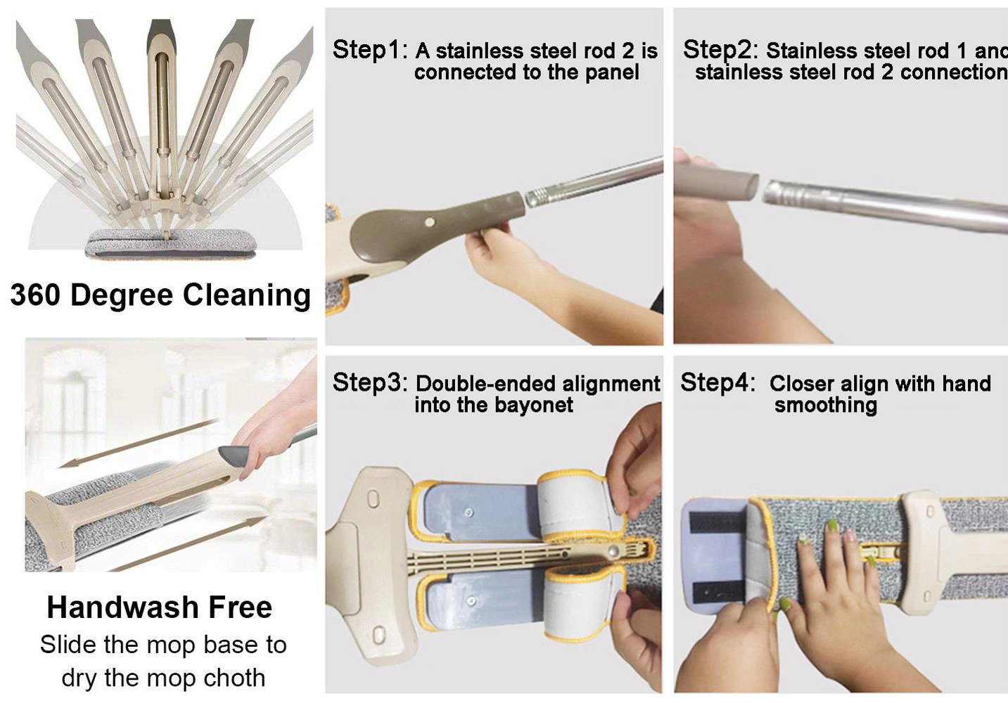 360 Degree Double Sided Non Hand Washing Flat Mop Microfiber Mop