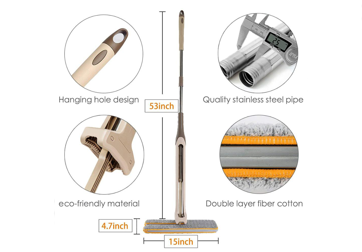 360 Degree Double Sided Non Hand Washing Flat Mop Microfiber Mop