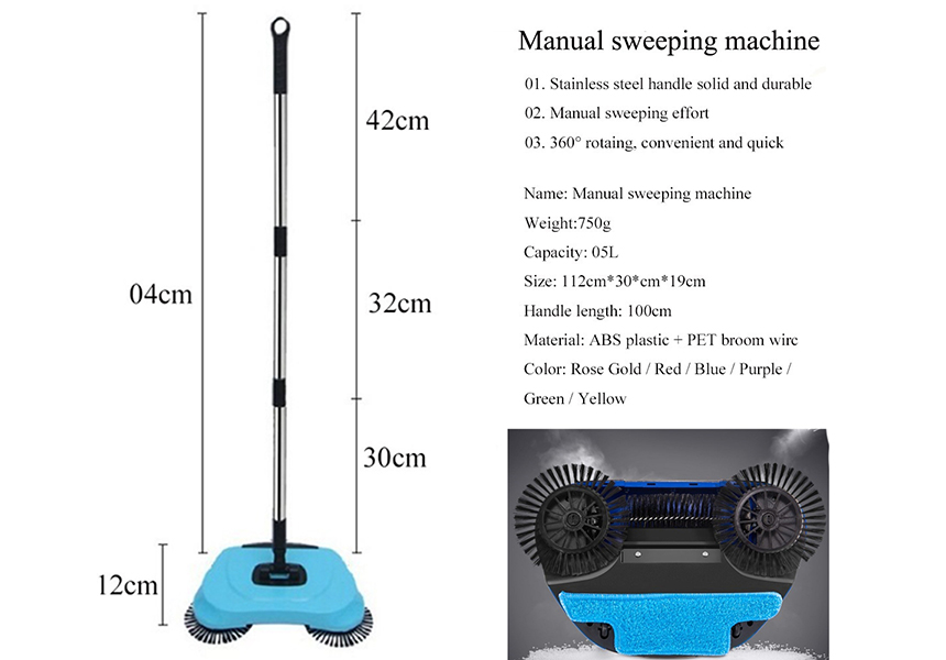 Stainless Steel Sweeper Push Type Hand-Push Magic Broom Dust Household Cleaning Package