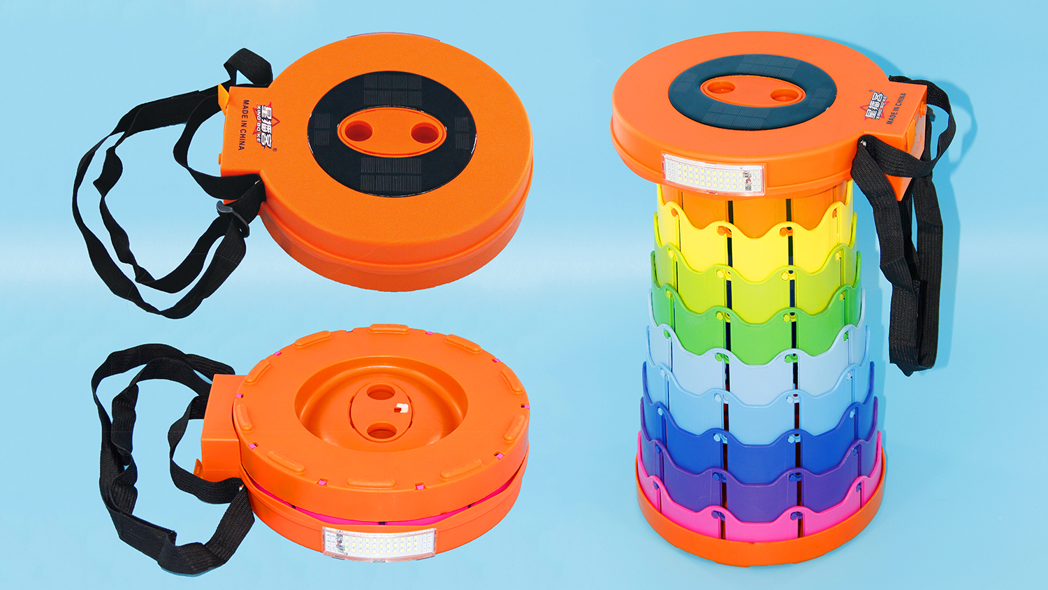 The portable rainbow stool can be directly charged by solar energy, and it also comes with a Bluetooth speaker!