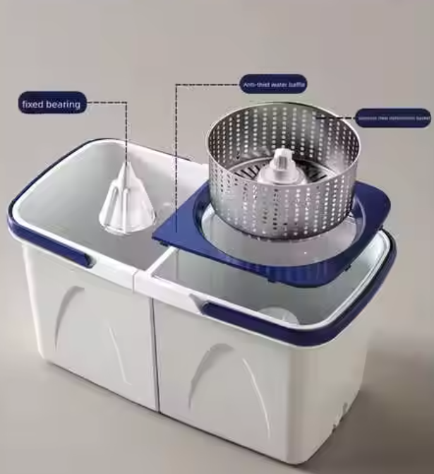 Portable 360 Rotating Mop System with Easy Clean Flat Handle Wet/Dry Use Separate Dirty Clean Water Bucket Wringer Set