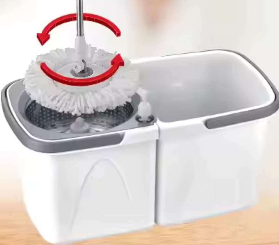 Portable 360 Rotating Mop System with Easy Clean Flat Handle Wet/Dry Use Separate Dirty Clean Water Bucket Wringer Set
