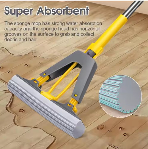 Joybos Ultra Absorbent Self-Squeeze Hand-Free Washable Sponge Mop with Bucket Convenient Household Mops