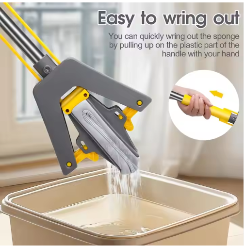 Joybos Ultra Absorbent Self-Squeeze Hand-Free Washable Sponge Mop with Bucket Convenient Household Mops