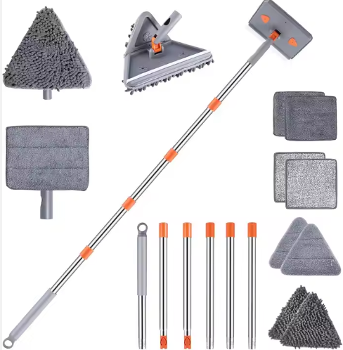 Microfiber Dust Wall Mop with Extensible Magic Handle Indoor Cleaning Flat Triangle Chenille Broom