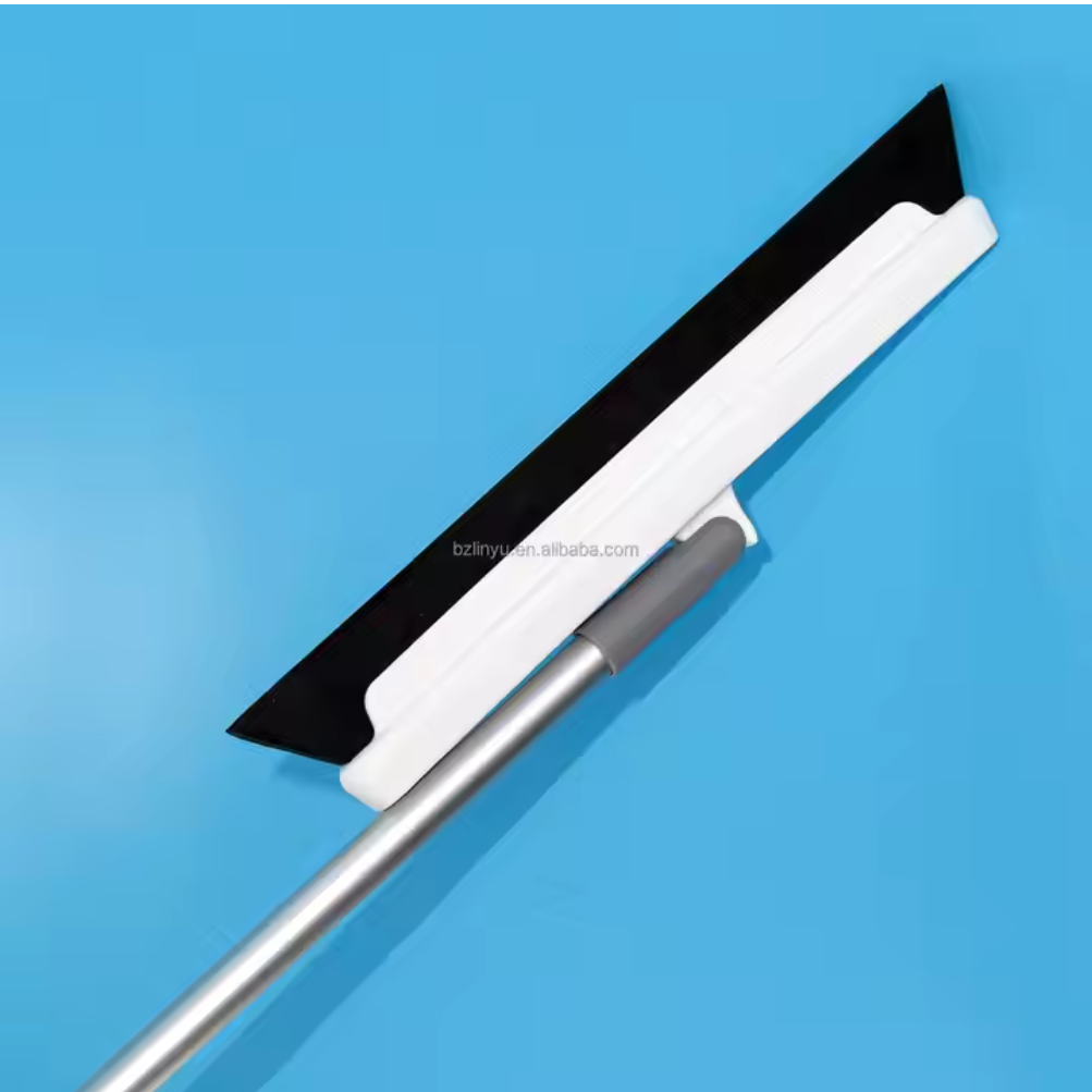 LINYU Eco-Friendly Indoor Cleaning Squeegee Plastic Handle Steel Head Soft Bristles White Screen Printing FLOOR Stocked Product