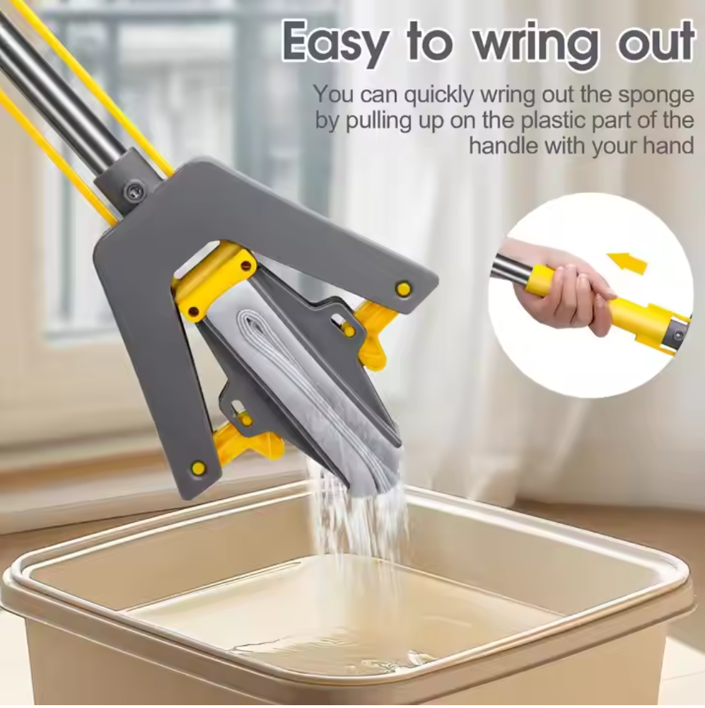 Joybos Ultra Absorbent Self-Squeeze Hand-Free Washable Sponge Mop with Bucket Convenient Household Mops