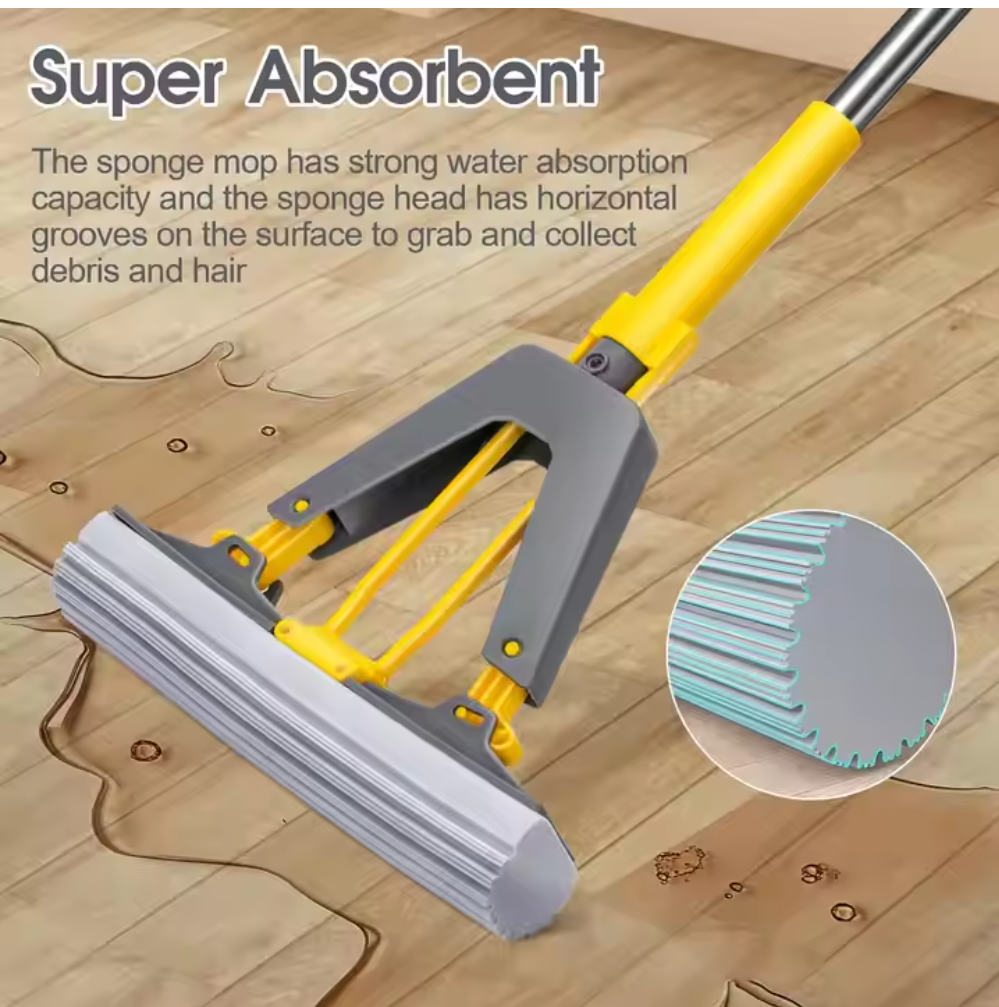 Joybos Ultra Absorbent Self-Squeeze Hand-Free Washable Sponge Mop with Bucket Convenient Household Mops