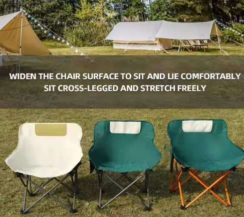 Ultralight Portable Low Back Camping Chair Heavy Duty Metal Moon Chairs for Outdoor Park Camp Durable Oxford Foldable Design