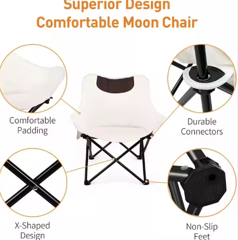 Convenient Carbon Steel Foldable Moon Chair for Fishing Camping Beach Use Outdoor Furniture Metal Lazy Chair