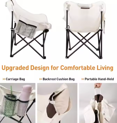 Convenient Carbon Steel Foldable Moon Chair for Fishing Camping Beach Use Outdoor Furniture Metal Lazy Chair