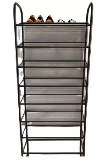 Modern Black Metal Shoe Storage Portable Organizer Wood Panel Style for Home Furniture for Living Room Entry