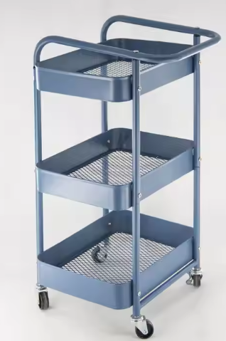 Modern Kitchen Storage Rack Trolley Metal Design Height Adjustable for Dinnerware and Cleaning Tools Three-tiered System