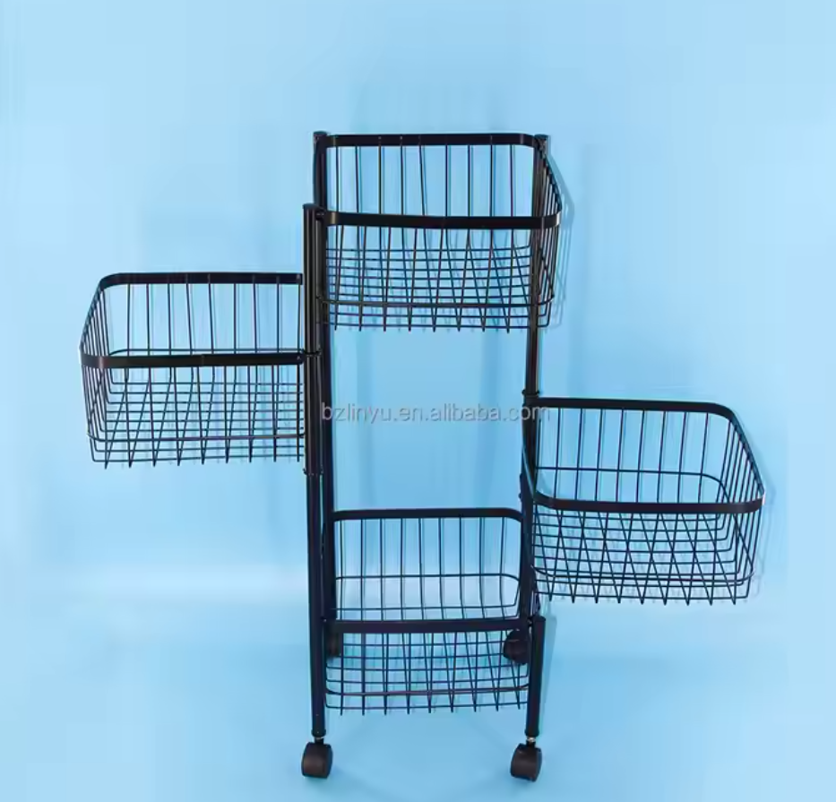 Modern High Quality Portable Metal Rolling Cart with Rotational Shelves Kitchen Spice Storage Trolley Organizer for Dinnerware