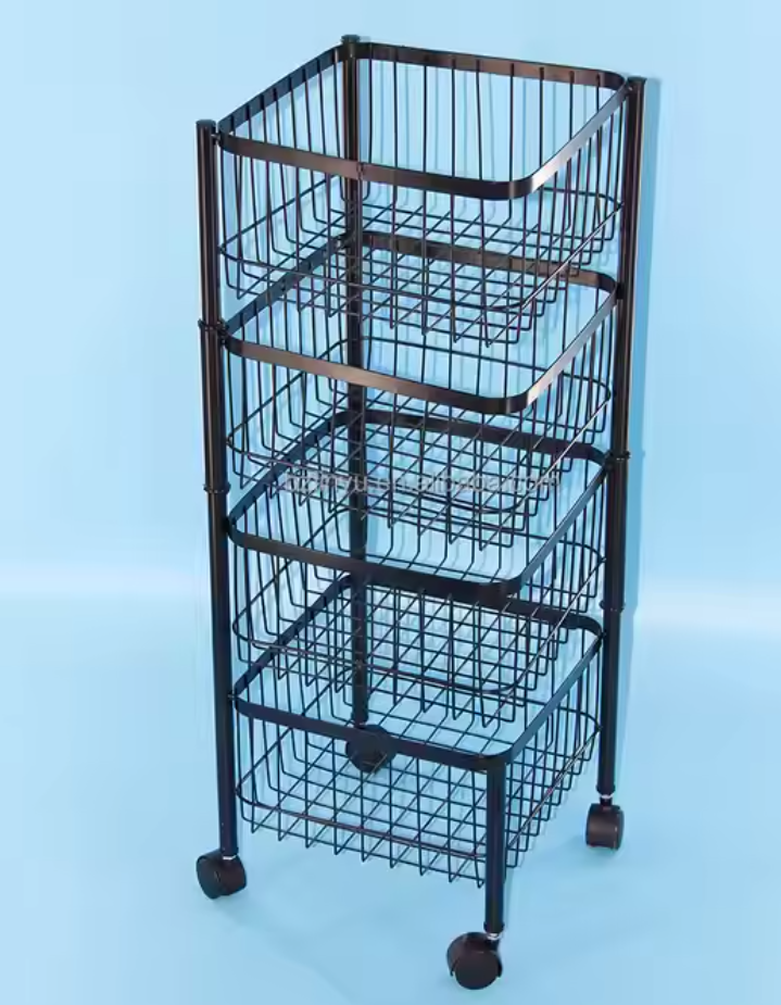 Modern High Quality Portable Metal Rolling Cart with Rotational Shelves Kitchen Spice Storage Trolley Organizer for Dinnerware