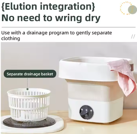 Portable Mini Smart Laundry Machine Semi-Automatic Single Tub with Foldable Basket Bucket Spin Motor Washing