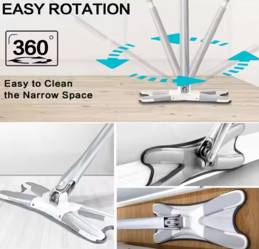 Microfiber Magic X-Shaped Magic Mop 360 Degree Design Style Foldable Handle for Household Cleaning Rectangle Pattern Metal Mop