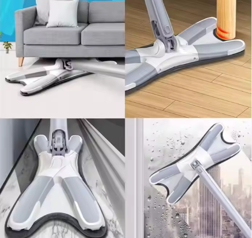 Microfiber Magic X-Shaped Magic Mop 360 Degree Design Style Foldable Handle for Household Cleaning Rectangle Pattern Metal Mop