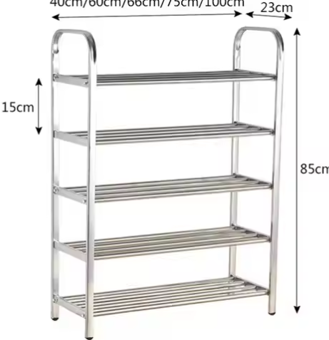 Modern Stainless Steel Expandable Adjustable Shoe Shelf Multi-Layer Standing Type Storage Organizer Rack Cleaning Tools Included