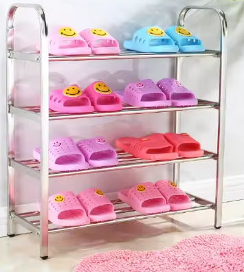 Modern Stainless Steel Expandable Adjustable Shoe Shelf Multi-Layer Standing Type Storage Organizer Rack Cleaning Tools Included