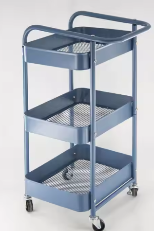 Sturdy Four-Wheel Rolling Kitchen Storage Rack Trolley Modern Three-Tier Metal Rack for Dinnerware Cleaning Tools and Basins