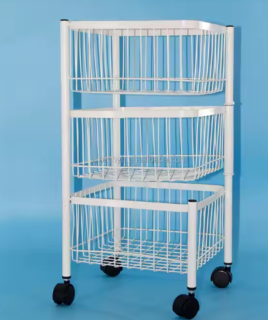 Customizable Modern Kitchen Organizer Four-Wheeled Removable Metal Frame Fruit Storage Rack Four Wheels Three-Tiered for Food