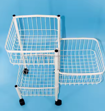 Customizable Modern Kitchen Organizer Four-Wheeled Removable Metal Frame Fruit Storage Rack Four Wheels Three-Tiered for Food