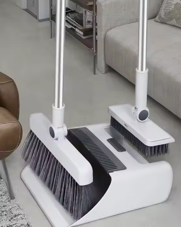 -in-1 Foldable Rotating Brush Set Long Handle Broom Dustpan Soft Bristles Cleaning Floor Brushes for Home Kitchen Room Office