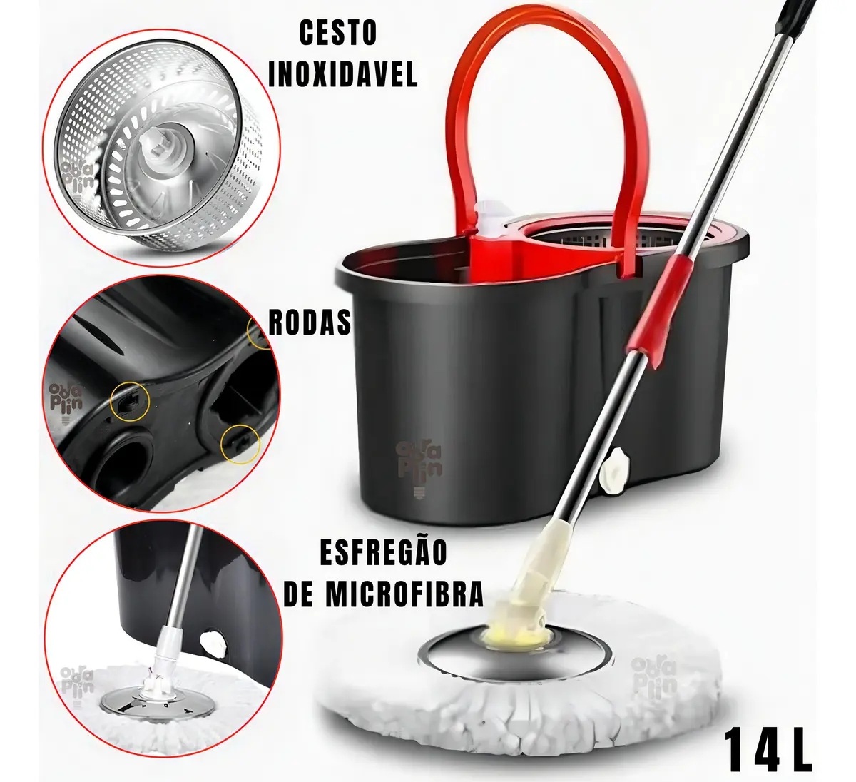 Mop Giratorio Cesto Em Inox Com Balde Centrífuga Limpeza Pesada Esfregao Giratorio Mope Profissional 14 Litros Marca Obraplin Mop Giratorio Cesto Em Inox Com Balde Centrífuga Limpeza Pesada Esfregao Giratorio Mope Profissional 14 Litros Marca Obraplin