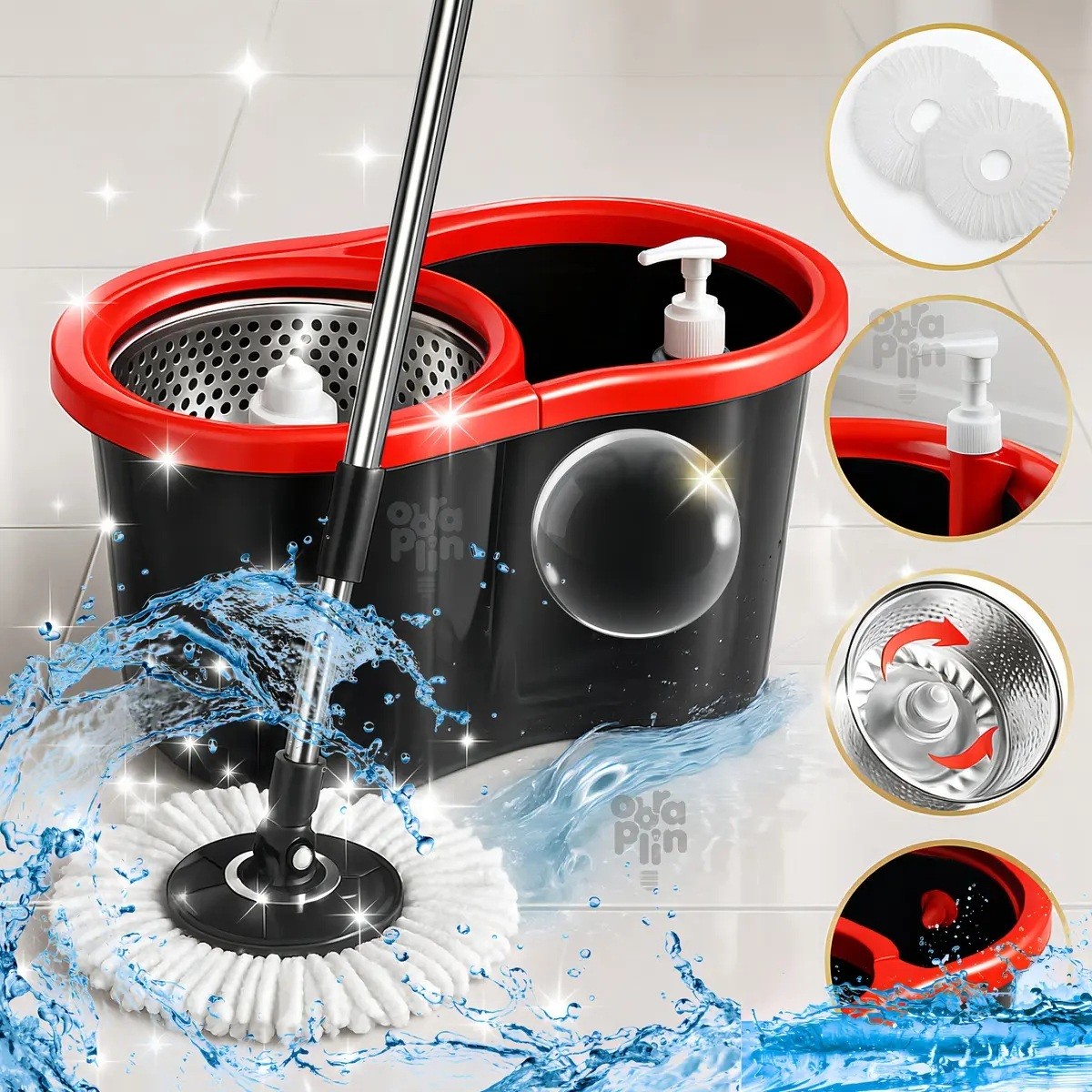Mop Giratorio Cesto Em Inox Com Balde Centrífuga Limpeza Pesada Esfregao Giratorio Mope Profissional 14 Litros Marca Obraplin Mop Giratorio Cesto Em Inox Com Balde Centrífuga Limpeza Pesada Esfregao Giratorio Mope Profissional 14 Litros Marca Obraplin