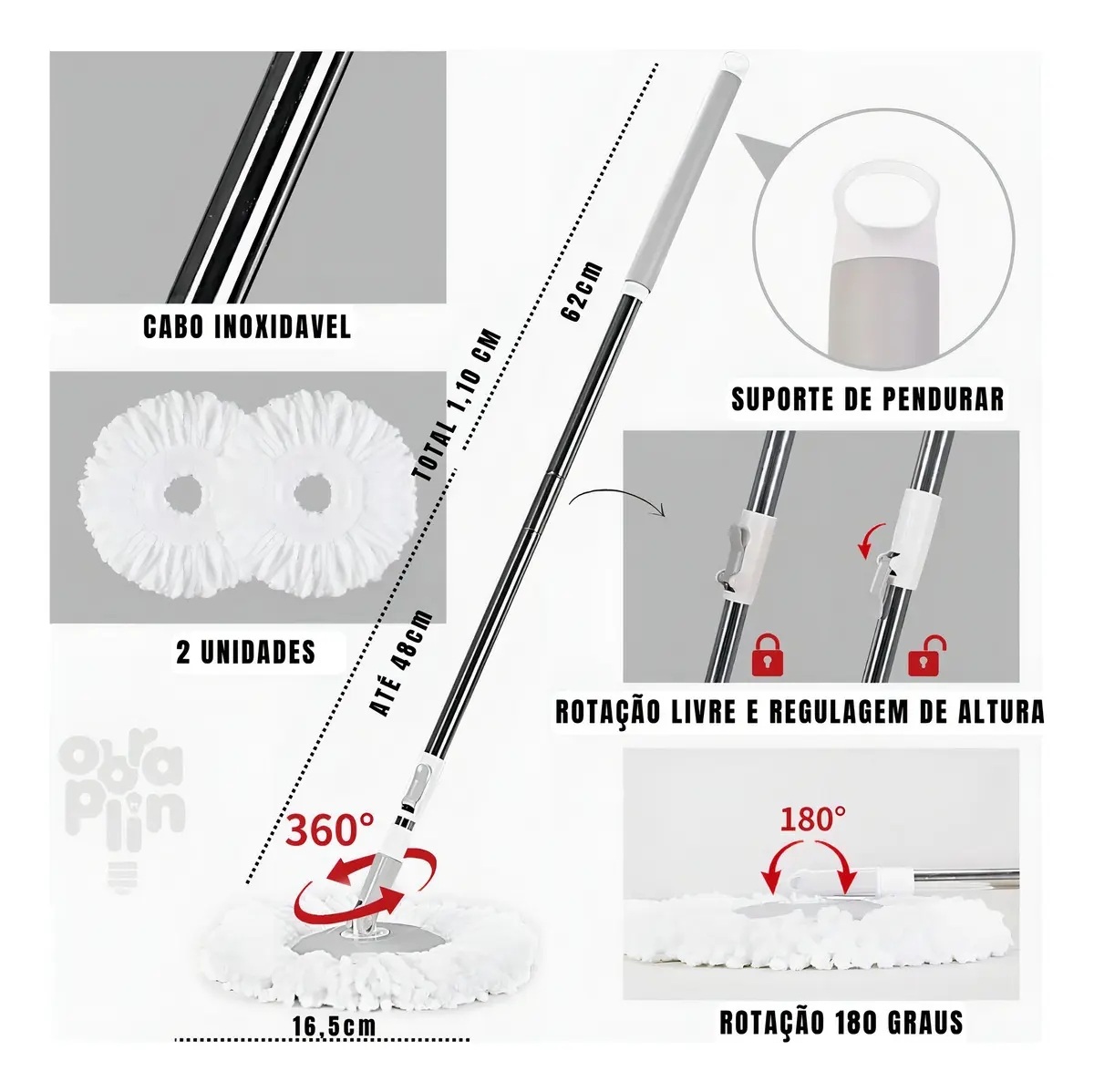 Mop Giratorio Cesto Em Inox Com Balde Centrífuga Limpeza Pesada Esfregao Giratorio Mope Profissional 14 Litros Marca Obraplin Mop Giratorio Cesto Em Inox Com Balde Centrífuga Limpeza Pesada Esfregao Giratorio Mope Profissional 14 Litros Marca Obraplin