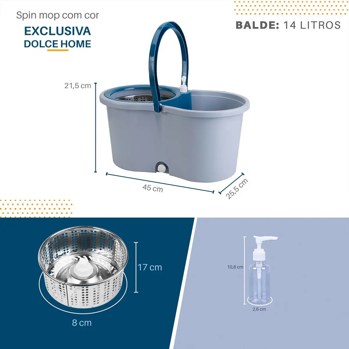 Mop Giratório Com Cesto Em Inox C/2 Refil E Para Sabão Cor Azul Mop Giratório Com Cesto Em Inox C/2 Refil E Para Sabão Cor Azul
