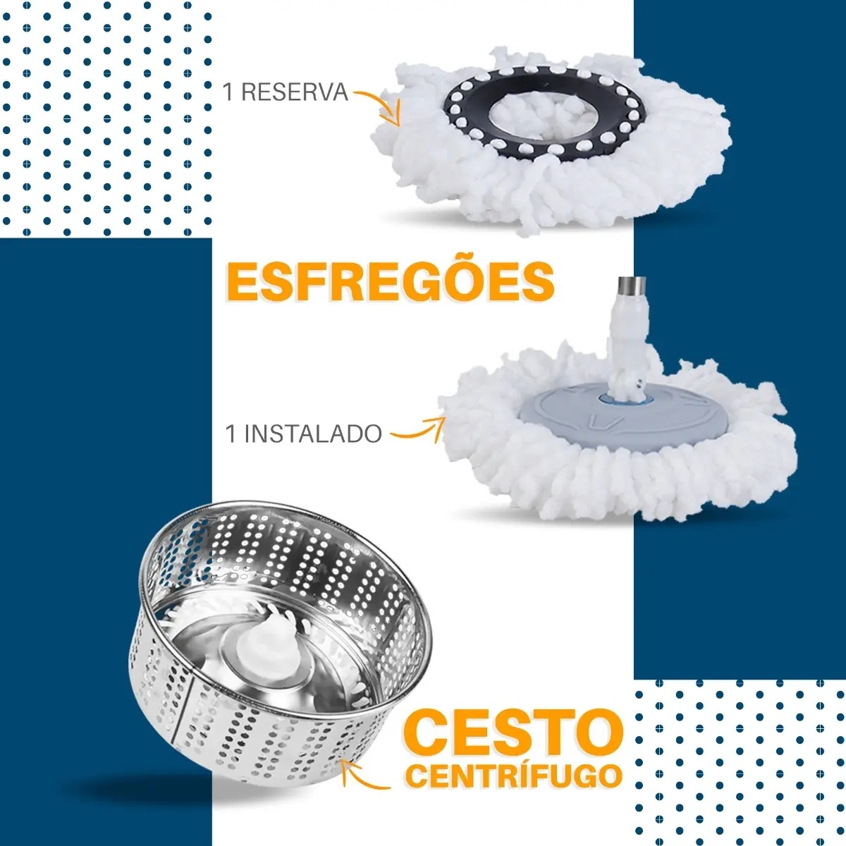 Mop Giratório Com Cesto Em Inox C/2 Refil E Para Sabão Cor Azul Mop Giratório Com Cesto Em Inox C/2 Refil E Para Sabão Cor Azul
