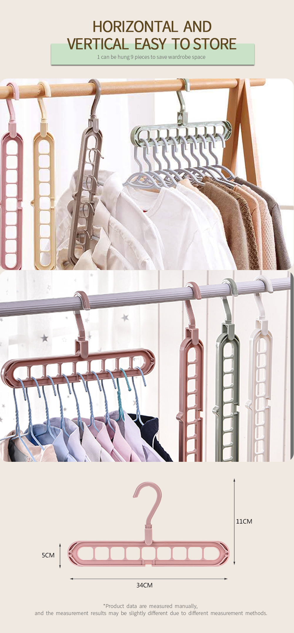 9 Holes Multi-fuction Wonder Closet Space Saver Organizer Hot Sale Rotatable Plain Colour Clothing Storage Magic Hanger