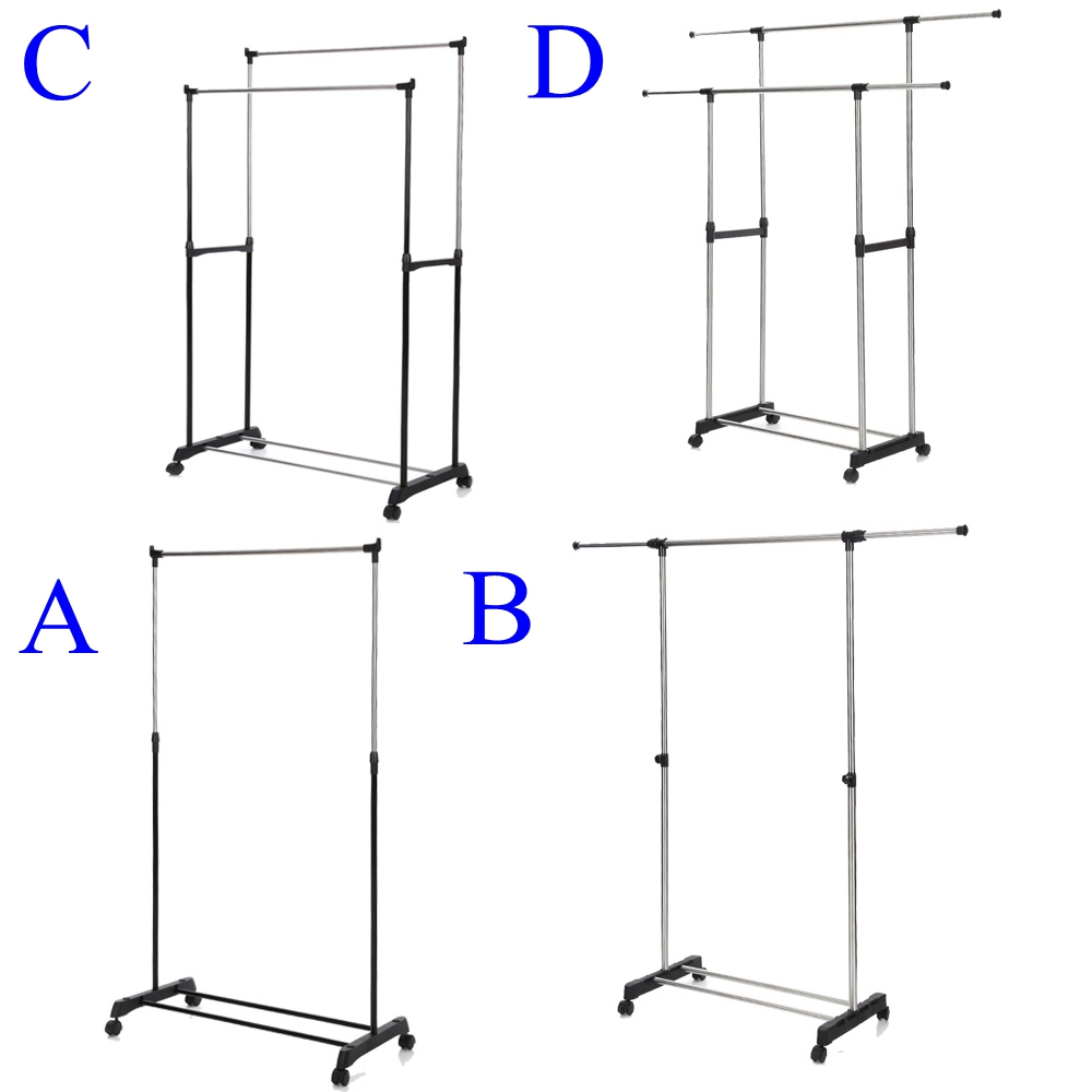 Adjustable Rolling Steel Clothes Hanger Organizer Garment Rack Heavy Duty Rail with Wheel Clothes Storage