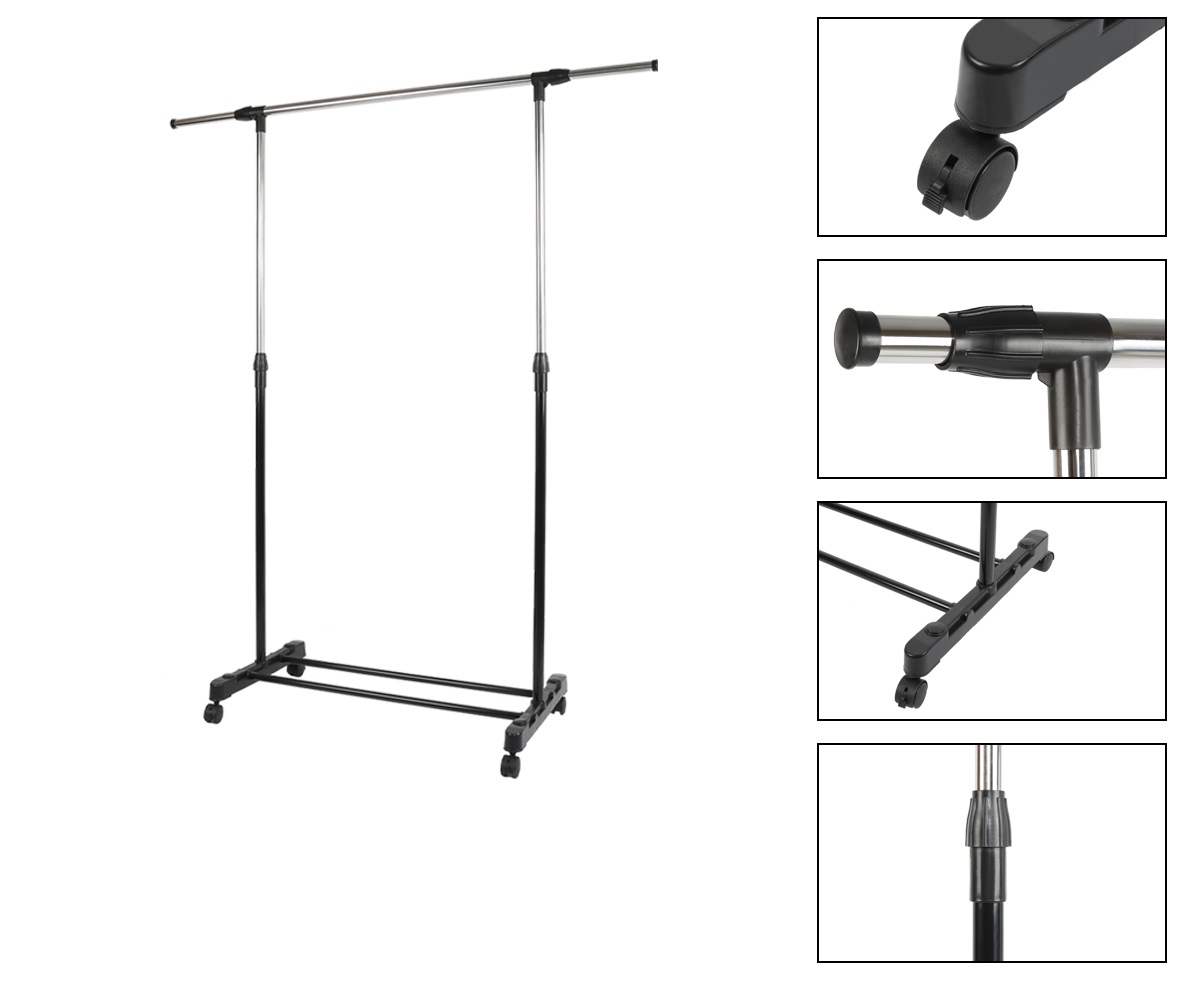 Adjustable Rolling Steel Clothes Hanger Organizer Garment Rack Heavy Duty Rail with Wheel Clothes Storage