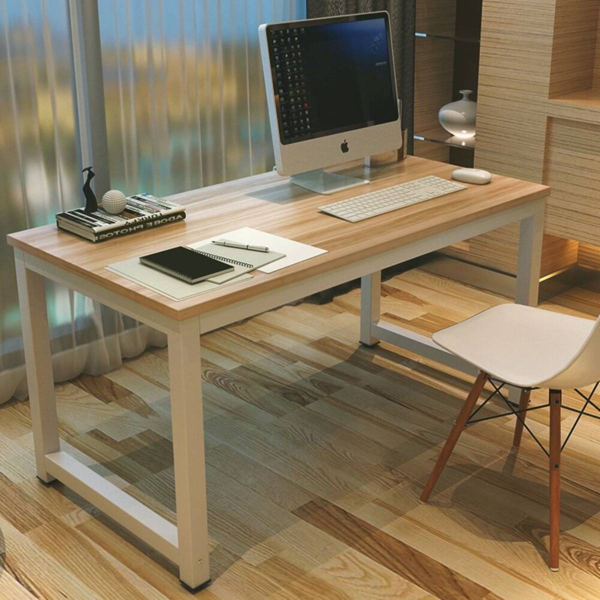 Computer Desk Study Writing Table for Home Office Modern Simple Style with Sturdy Metal Frame