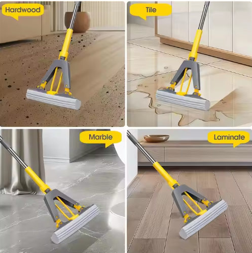 Joybos Ultra Absorbent Self-Squeeze Hand-Free Washable Sponge Mop with Bucket Convenient Household Mops