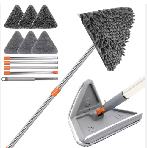 Microfiber Dust Wall Mop with Extensible Magic Handle Indoor Cleaning Flat Triangle Chenille Broom