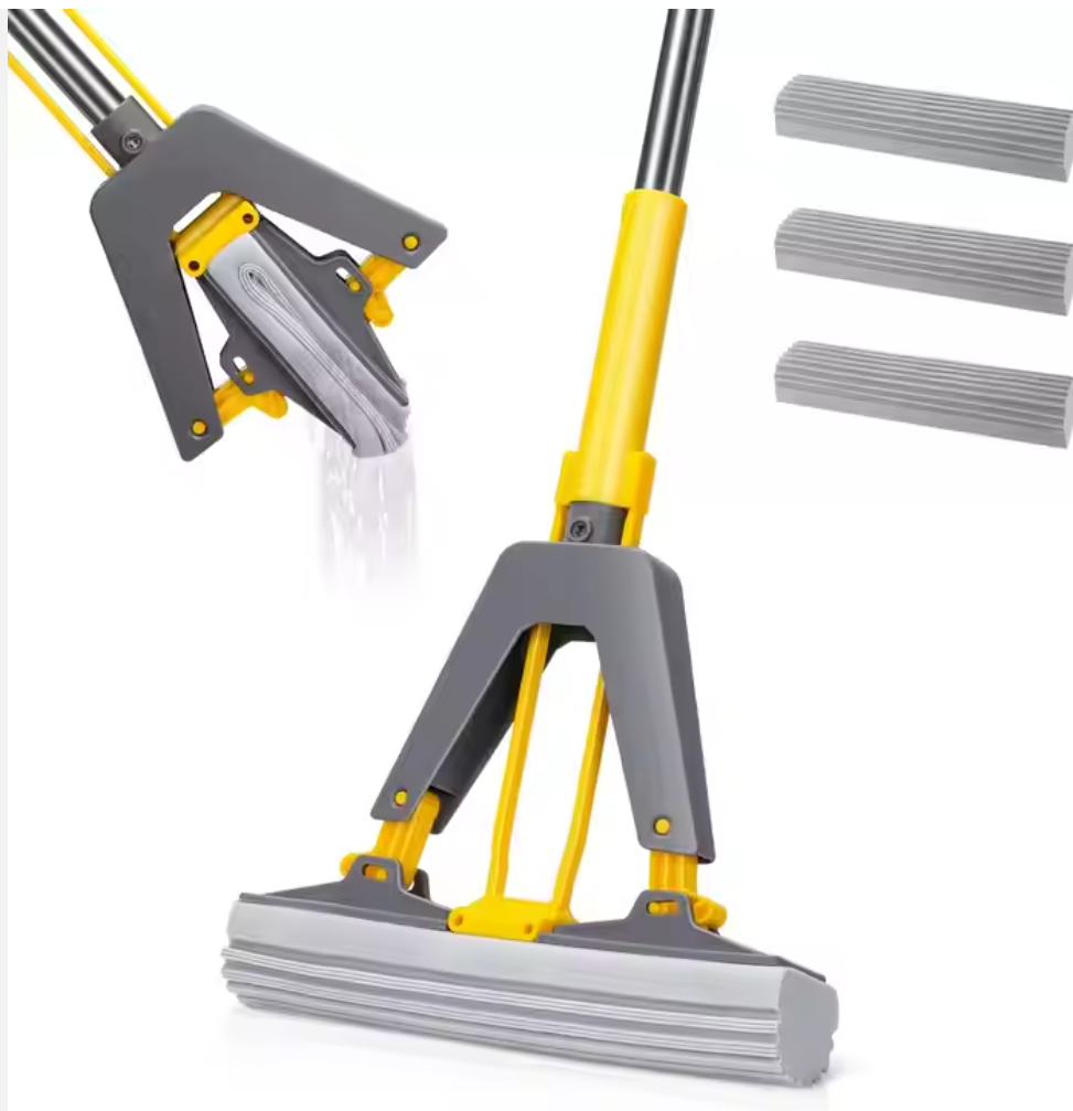 Joybos Ultra Absorbent Self-Squeeze Hand-Free Washable Sponge Mop with Bucket Convenient Household Mops