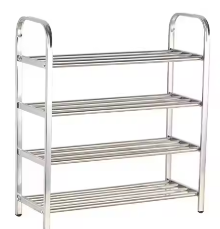 Modern Simplicity Stainless Steel Three-Layer Shoe Rack Multifunctional Dinnerware Stand with Cleaning Tools Metal Material