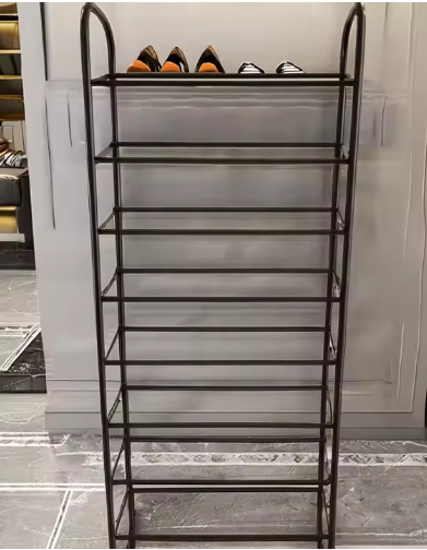 Modern Black Metal Shoe Storage Portable Organizer Wood Panel Style for Home Furniture for Living Room Entry