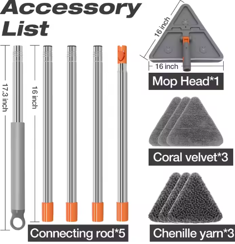 Extensible Handle Mop with 360 Stick Head Cleaner Flat Dust Cleaning Floor Triangle 360 Degree Swivel for Easy Movement