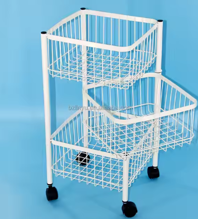 Customizable Modern Kitchen Organizer Four-Wheeled Removable Metal Frame Fruit Storage Rack Four Wheels Three-Tiered for Food